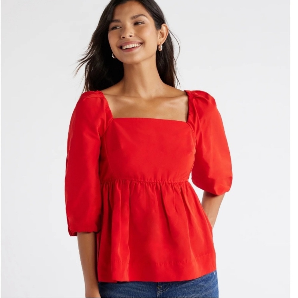 Free Assembly Red Peplum Holiday Blouse